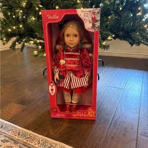 Festive Red Doll with Nutcracker Accessory